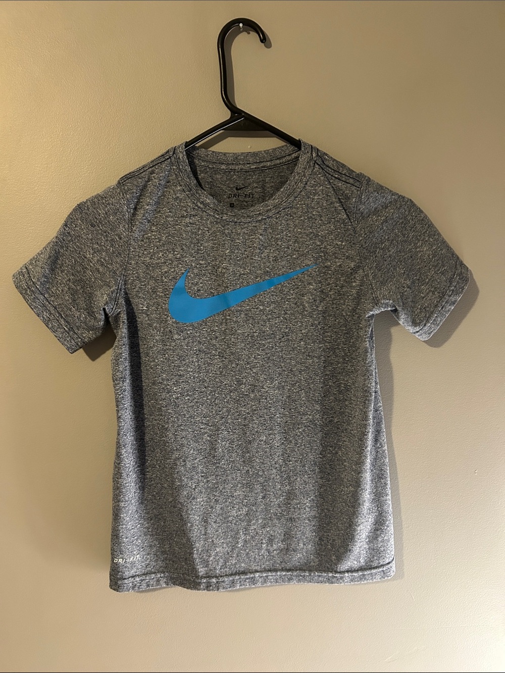 Nike Kids' Medium Gray Dri-FIT T-Shirt with Blue Swoosh